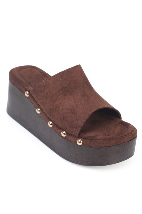 Capone Rina Suede Crystal Embellished Wedge Heel Casual Women Sued Brown Sandal
