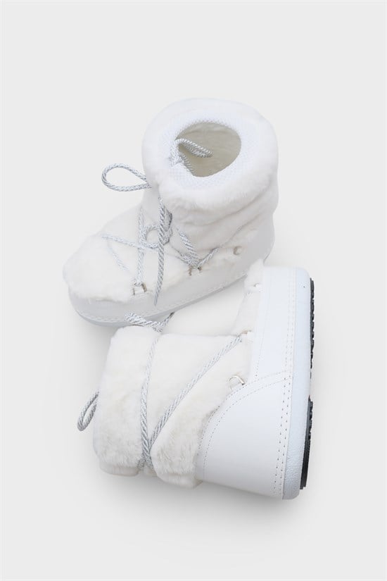 Capone Round Toe Thick Sole Furry Women White Boots image 3
