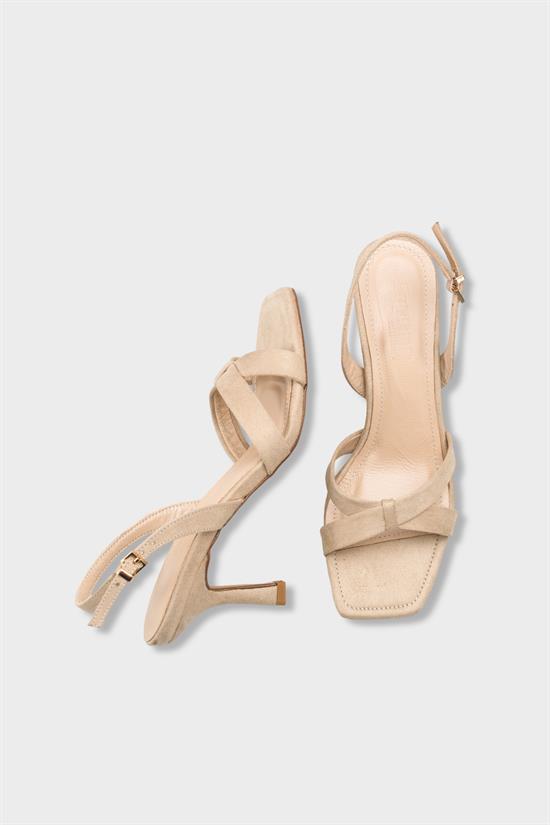 Capone Roxana Genuine Leather Lined Square Toe Cross Strap Mid Heel Suede Look Elegant Women Sued Beige Shoe image 6