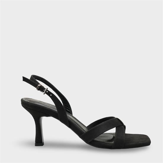 Capone Roxana Genuine Leather Lined Square Toe Cross Strap Mid Heel Suede Look Elegant Women Sued Black Shoe image 2