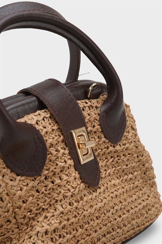 Capone Saint Tropez Raffia Look Lock Detail Women Mink Bag image 5