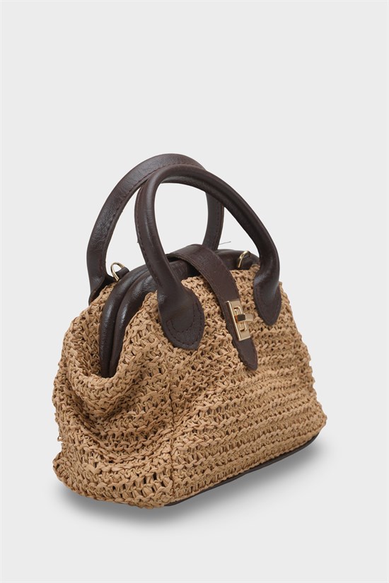Capone Saint Tropez Raffia Look Lock Detail Women Mink Bag image 3
