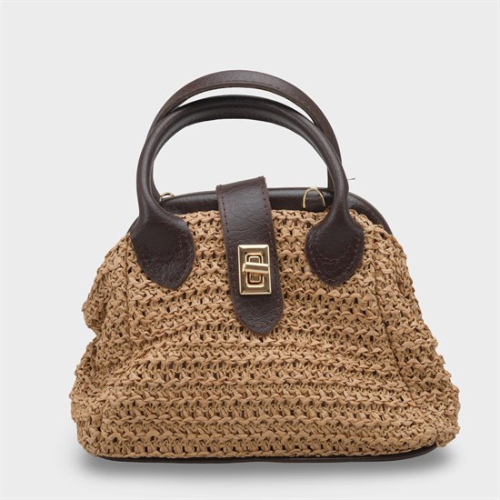 Capone Saint Tropez Raffia Look Lock Detail Women Mink Bag image 2