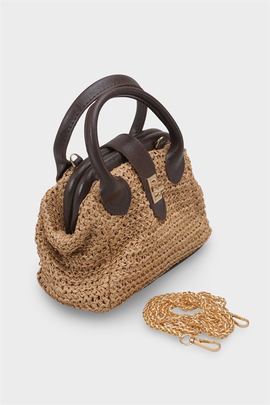 Capone Saint Tropez Raffia Look Lock Detail Women Mink Bag image 4