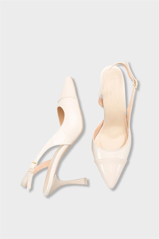 Capone Sall Pointed Toe Croc Effect Open Back Mid Heel Women Beige Shoe image 6