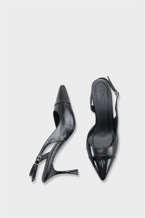 Capone Sall Pointed Toe Croc Effect Open Back Mid Heel Women Black Shoe image 6