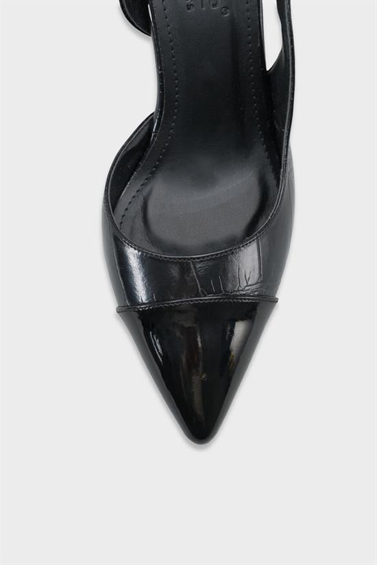Capone Sall Pointed Toe Croc Effect Open Back Mid Heel Women Black Shoe image 4