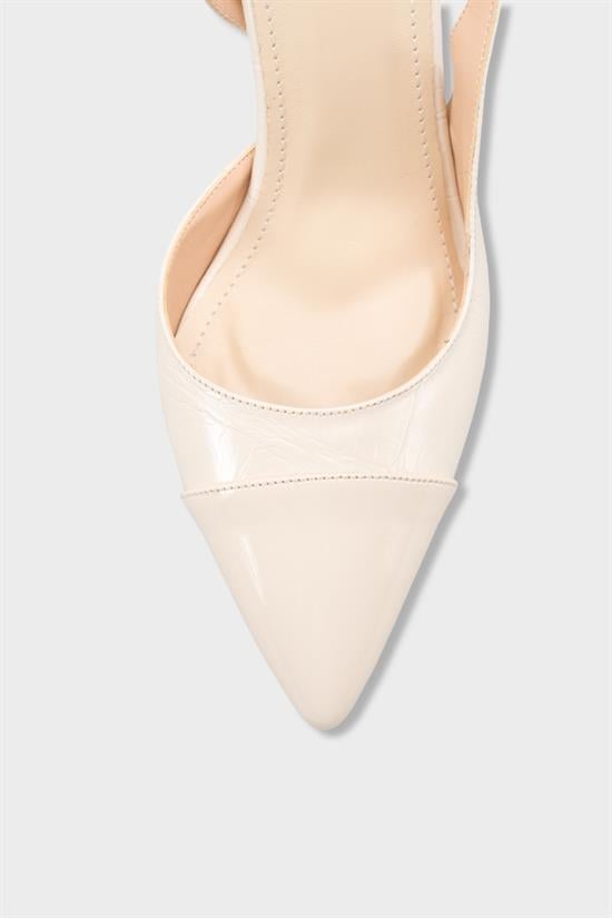 Capone Sall Pointed Toe Croc Effect Open Back Mid Heel Women Beige Shoe image 4