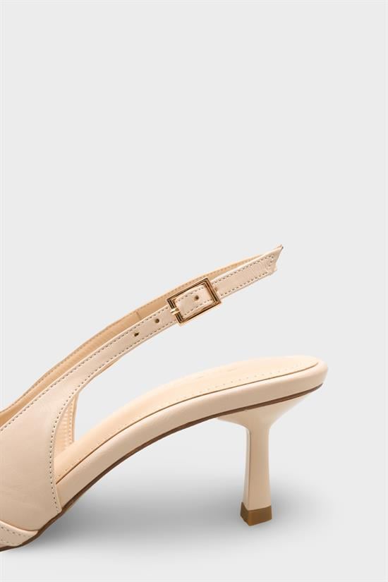 Capone Sarine Pointed Toe Mid Heel Cross Buckle Open Back Women Ecru Shoe image 5