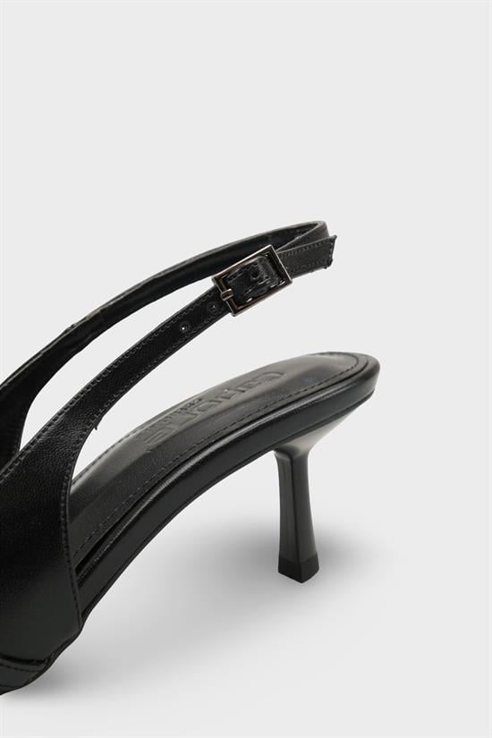 Capone Sarine Pointed Toe Mid Heel Cross Buckle Open Back Women Black Shoe image 5