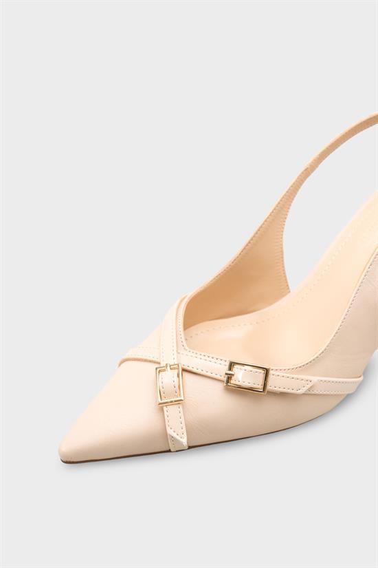 Capone Sarine Pointed Toe Mid Heel Cross Buckle Open Back Women Ecru Shoe image 4