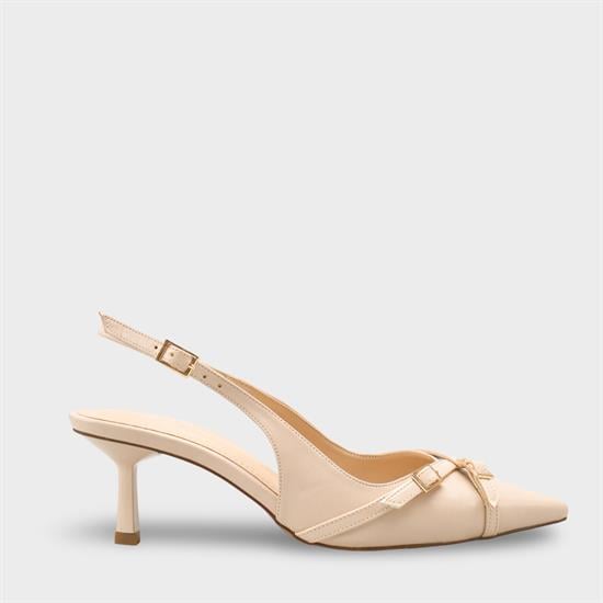 Capone Sarine Pointed Toe Mid Heel Cross Buckle Open Back Women Ecru Shoe image 2