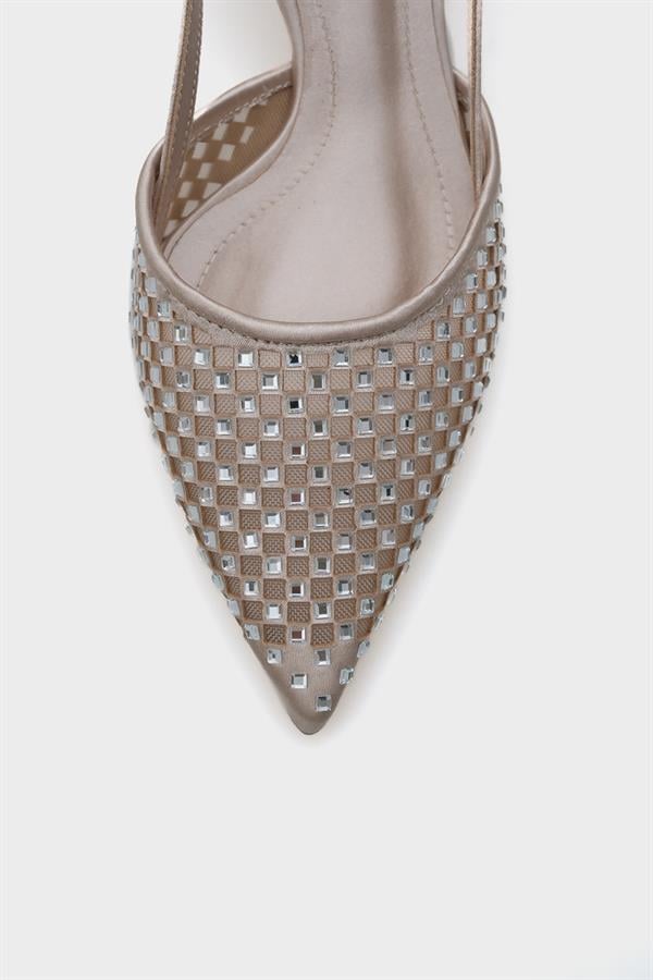 Capone Olga Satin Crystal Embellished Medium Heeled Pointed Toe Open Back Women Dore Shoes image 4