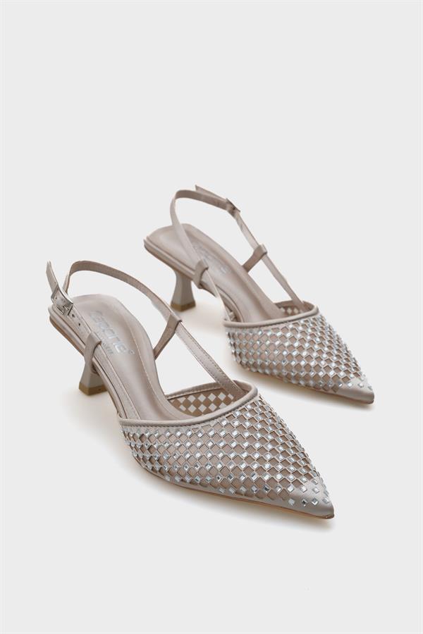 Capone Olga Satin Crystal Embellished Medium Heeled Pointed Toe Open Back Women Dore Shoes image 3