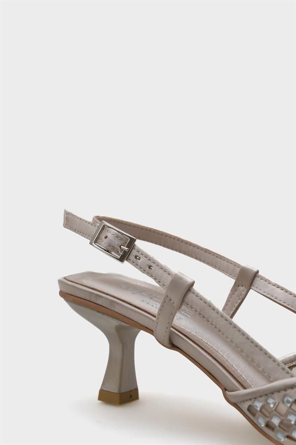 Capone Olga Satin Crystal Embellished Medium Heeled Pointed Toe Open Back Women Dore Shoes image 6