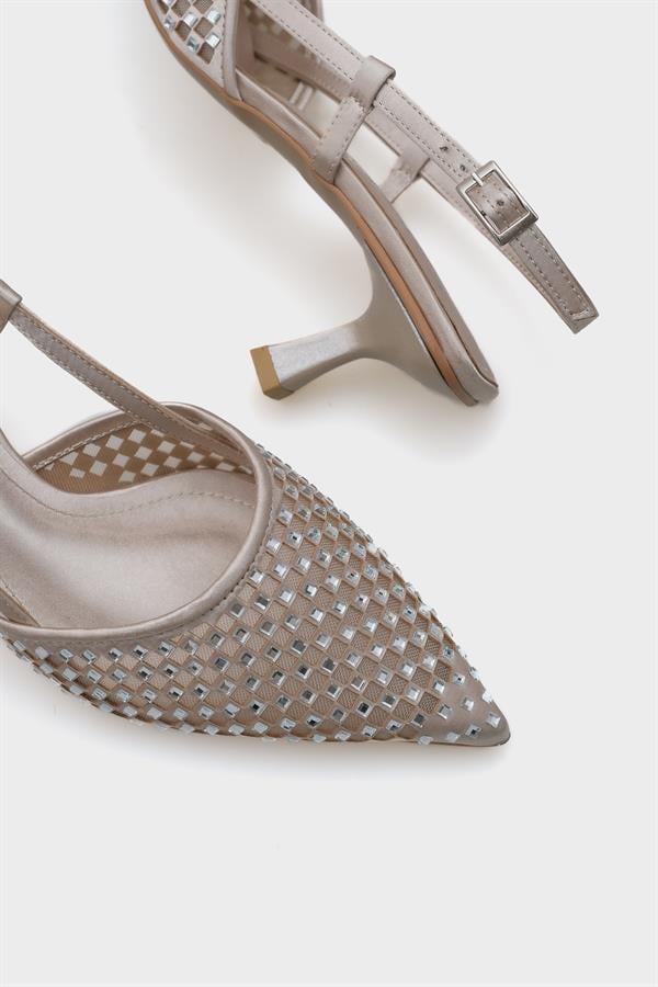 Capone Olga Satin Crystal Embellished Medium Heeled Pointed Toe Open Back Women Dore Shoes image 5