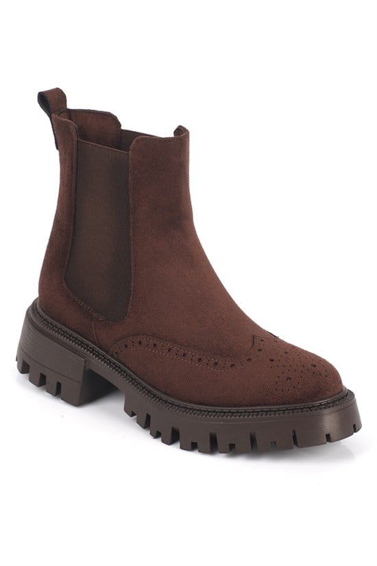Capone Shandra Studded Elastic Side Suede Look Women Sued Brown Ankle Boot
