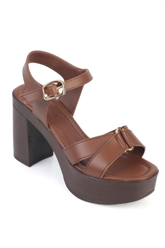 Capone Sheilah Platform Cross Band Ankle Strap Women Brown Sandal