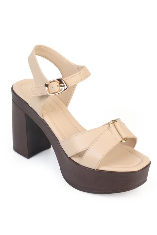 Capone Sheilah Platform Cross Band Ankle Strap Women Beige Sandal