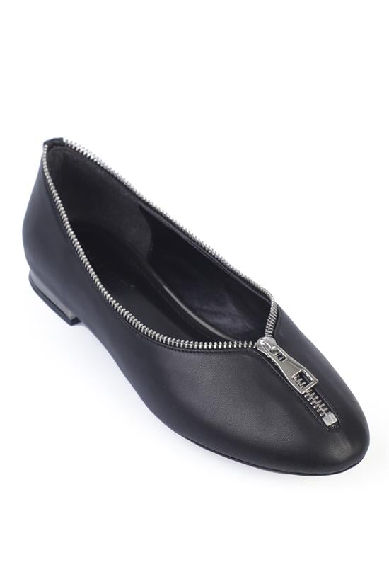 Capone Short Heeled Zippered Women Black Ballerinass image 1