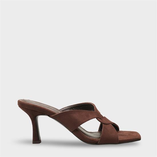 Capone Sissy Genuine Leather Lined Square Toe Cross Strap Mid Heel Suede Look Elegant Women Sued Brown Sandal image 2