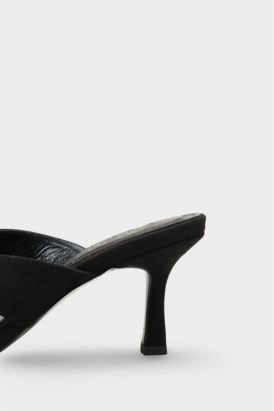 Capone Sissy Genuine Leather Lined Square Toe Cross Strap Mid Heel Suede Look Elegant Women Sued Black Sandal image 5