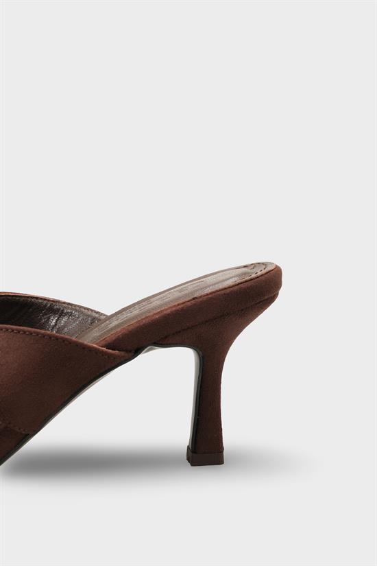 Capone Sissy Genuine Leather Lined Square Toe Cross Strap Mid Heel Suede Look Elegant Women Sued Brown Sandal image 5