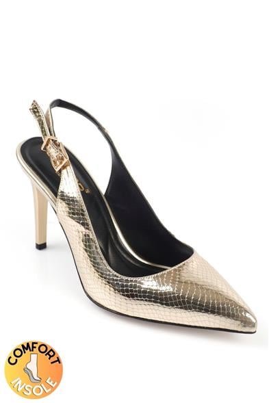 Capone Sally Slingback Mid Heel Soft Padded Insole Women Gold Shoes
