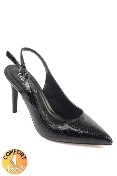 Capone Sally Slingback Mid Heel Soft Padded Insole Women Black Shoes