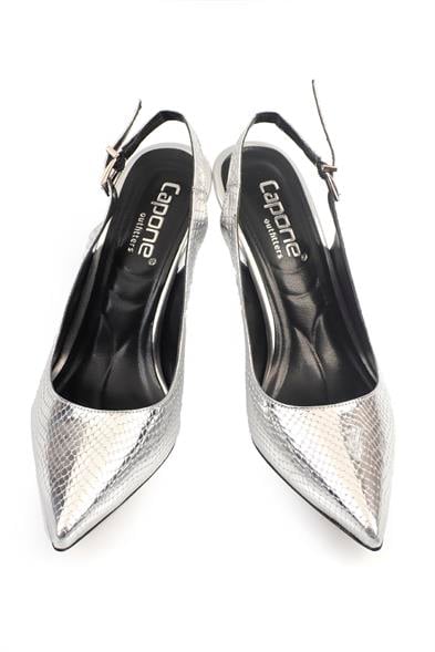 Capone Slingback Mid Heel Soft Padded Insole Women Silver Shoes image 5