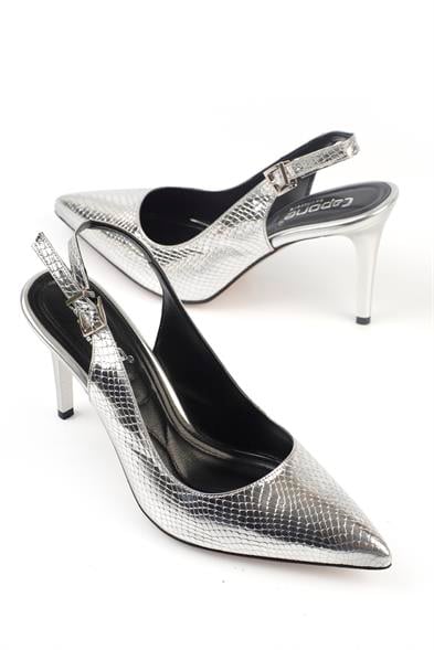 Capone Slingback Mid Heel Soft Padded Insole Women Silver Shoes image 2