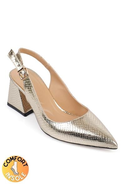 Capone Ruby Soft Padded Insole Women Gold Heeled Shoes