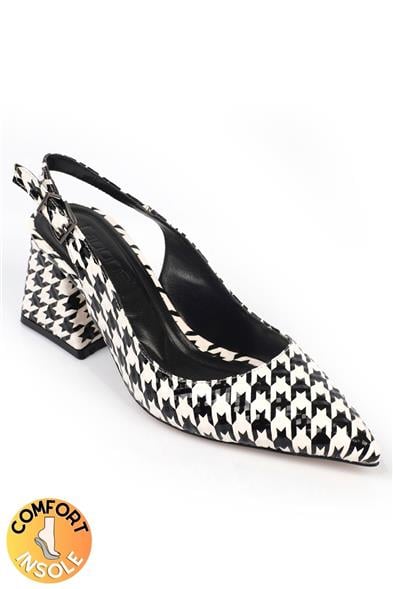 Capone Ruby Soft Padded Insole Women Houndstooth Heeled Shoes