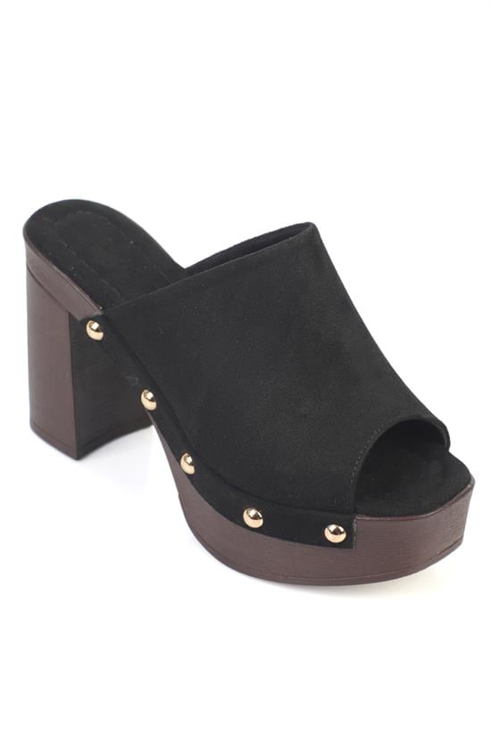 Capone Sonia Wedge Heel Single Band Open Toe Women Sued Black Clog