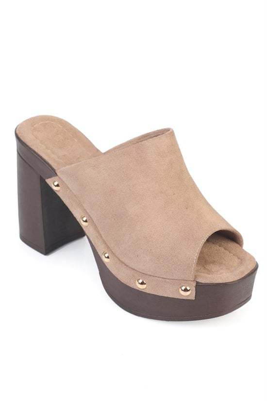 Capone Sonia Wedge Heel Single Band Open Toe Women Sued Mink Clog