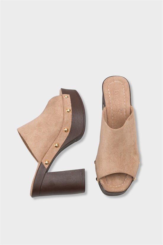 Capone Sonia Wedge Heel Single Band Open Toe Women Sued Mink Clog image 6