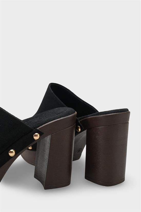 Capone Sonia Wedge Heel Single Band Open Toe Women Sued Black Clog image 5