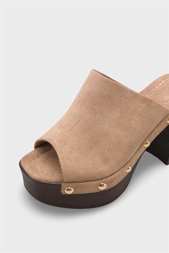 Capone Sonia Wedge Heel Single Band Open Toe Women Sued Mink Clog image 4