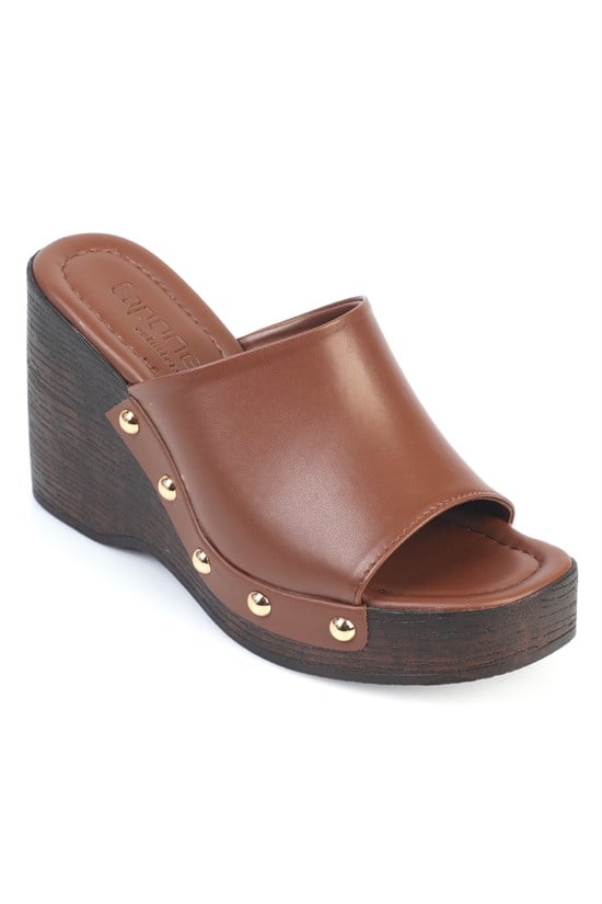 Capone Sonia Wedge Heel Single Band Open Toe Women Brown Clog