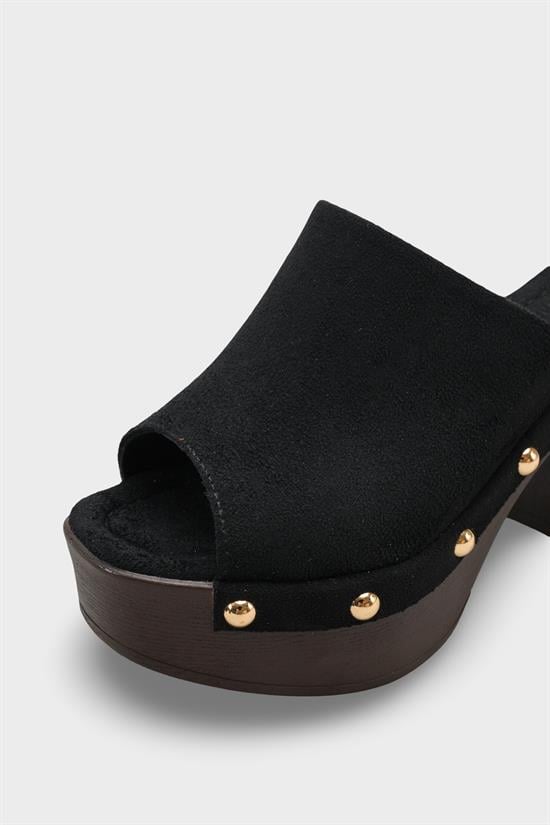 Capone Sonia Wedge Heel Single Band Open Toe Women Sued Black Clog image 4