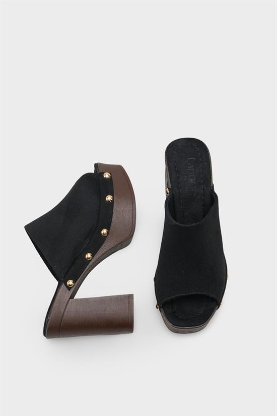 Capone Sonia Wedge Heel Single Band Open Toe Women Sued Black Clog image 6