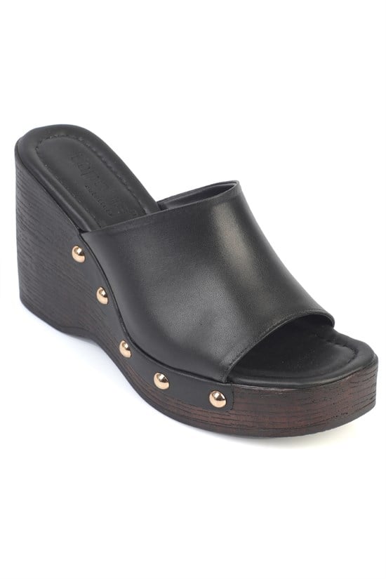 Capone Sonia Wedge Heel Single Band Open Toe Women Black Clog