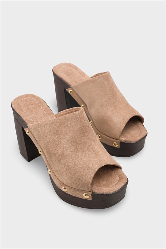 Capone Sonia Wedge Heel Single Band Open Toe Women Sued Mink Clog image 3