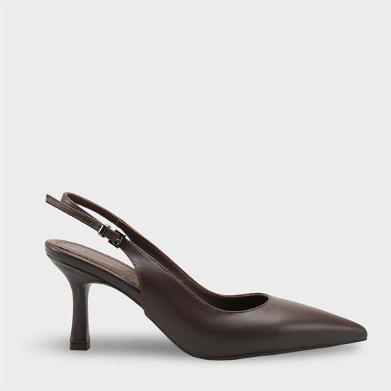 Capone Steffi Genuine Leather Pointed Toe Mid Heel Side Buckle Open Back Women Brown Shoe image 2