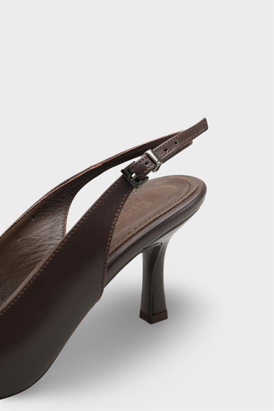 Capone Steffi Genuine Leather Pointed Toe Mid Heel Side Buckle Open Back Women Brown Shoe image 4