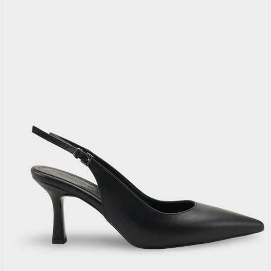 Capone Steffi Genuine Leather Pointed Toe Mid Heel Side Buckle Open Back Women Black Shoe image 2
