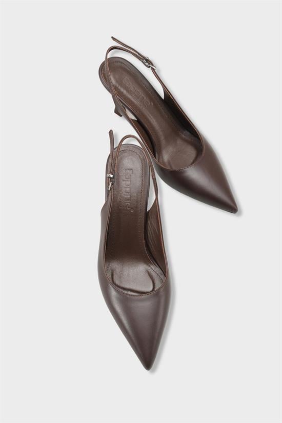 Capone Steffi Genuine Leather Pointed Toe Mid Heel Side Buckle Open Back Women Brown Shoe image 6
