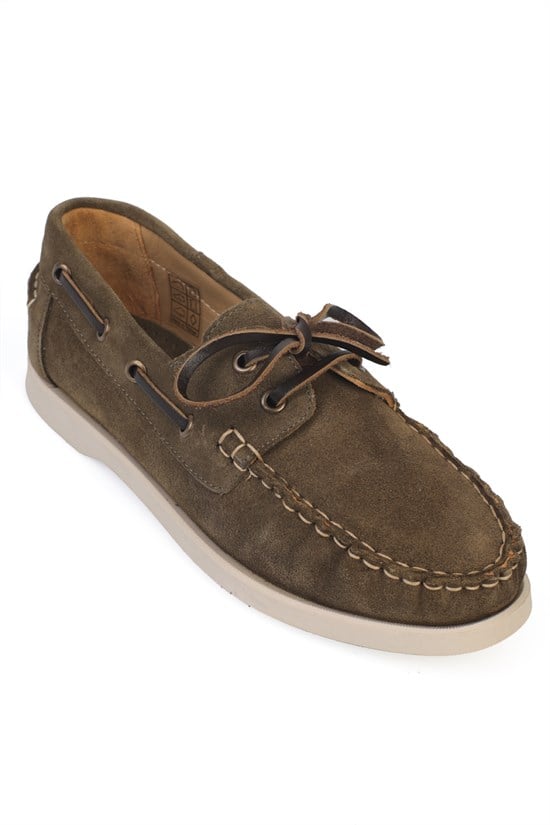 Capone Stephie Genuine Leather Suede Women Green Boat Shoe Loafer