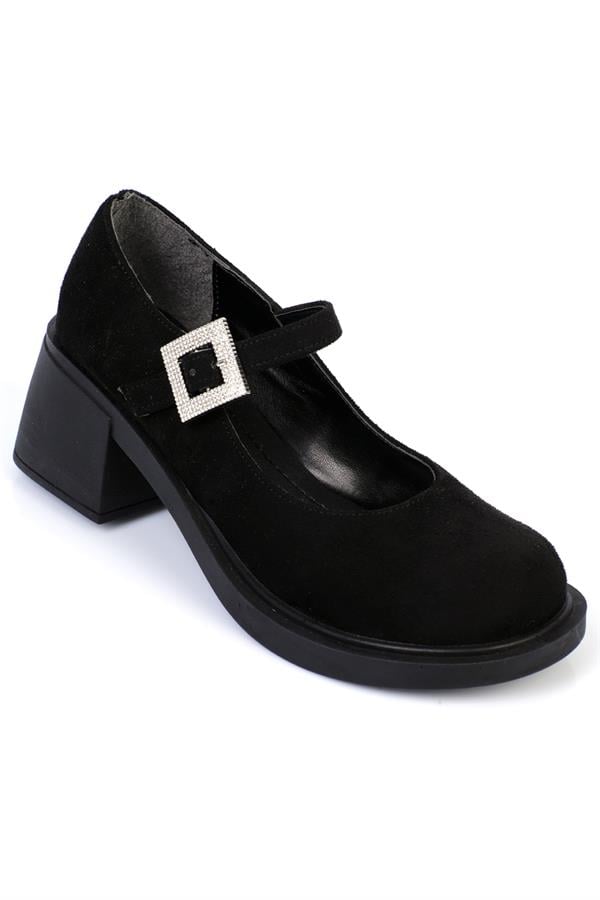 Capone Stone-Studded Buckled Mary Jane Women Black Shoes