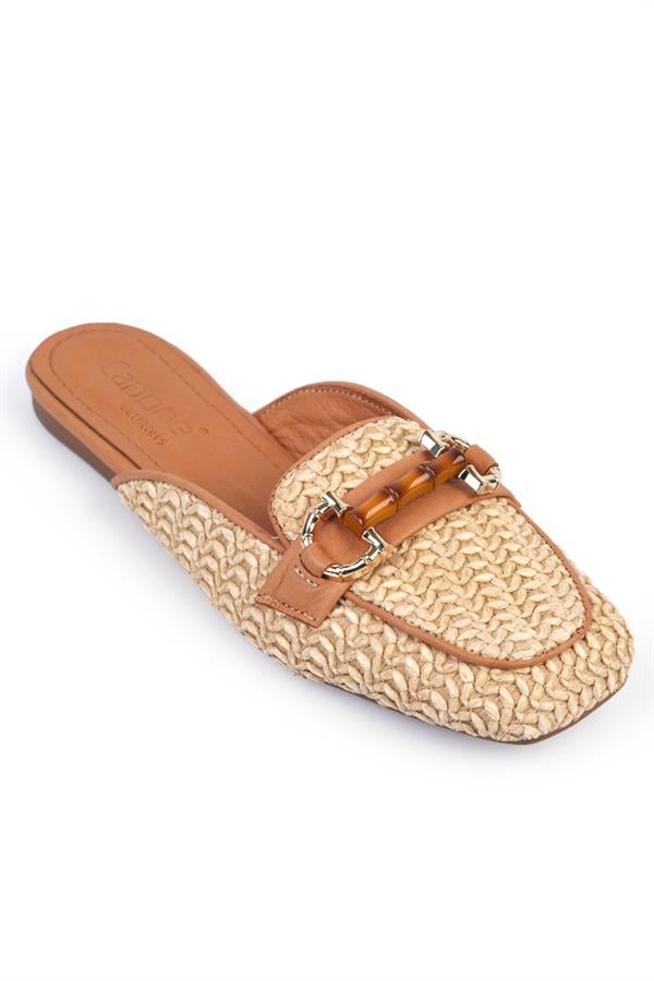 Capone Straw Buckle Genuine Leather Women Tan Loafer Women Tan Shoes
